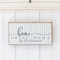 Blue and White Striped Home Sweet Home Personalized Twine Sign