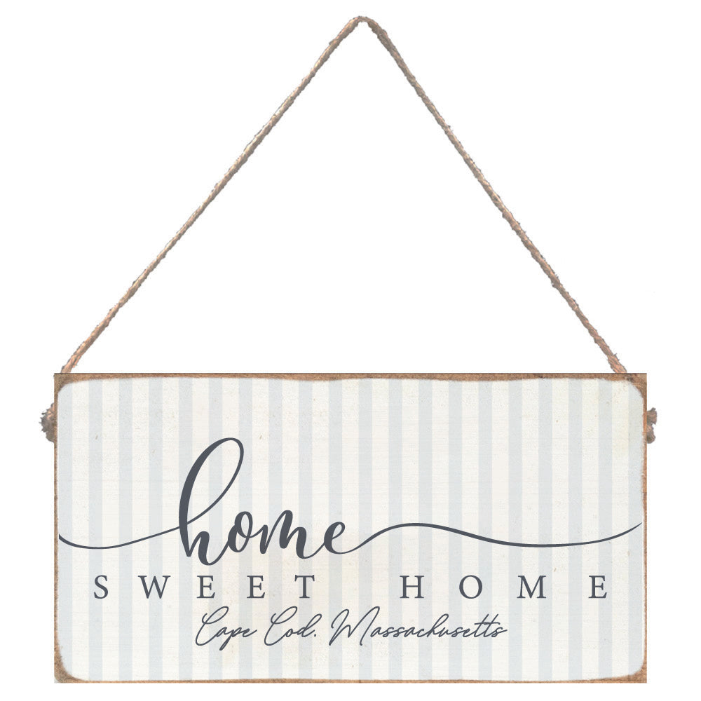 Blue and White Striped Home Sweet Home Personalized Twine Sign