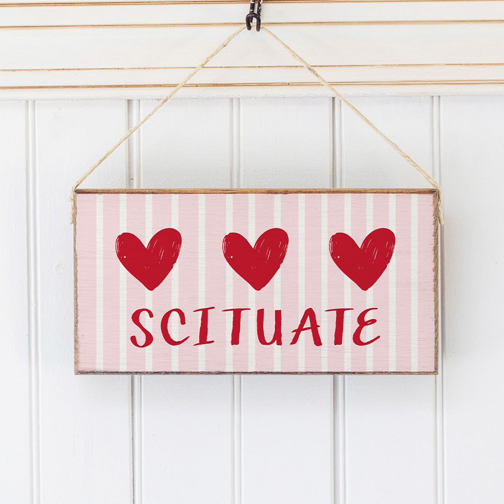 Personalized Pink Striped Heart Twine Hanging Sign