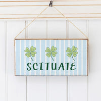 Blue Striped Shamrock Welcome Personalized Twine Sign