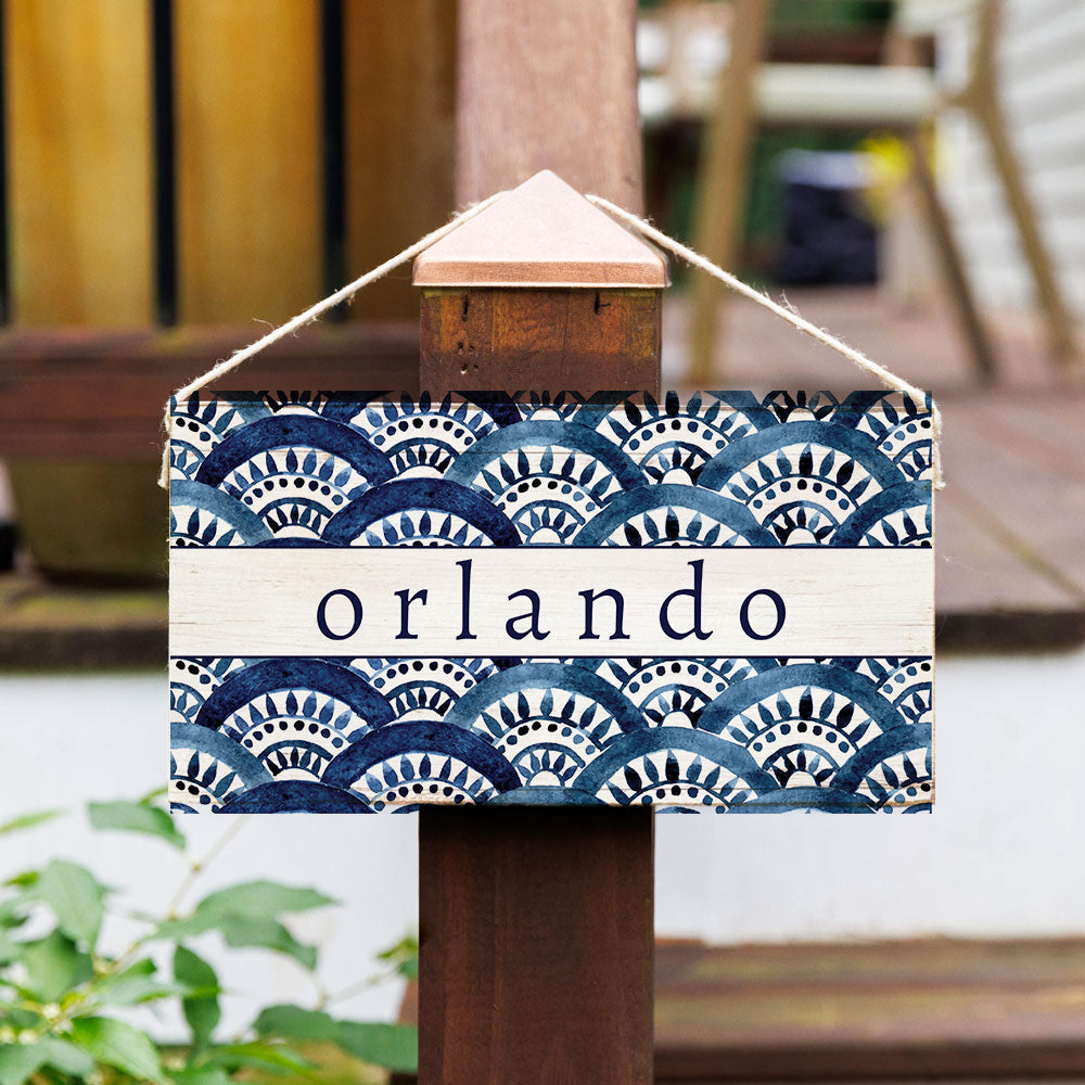 Boho Blue Fan Personalized Twine Sign