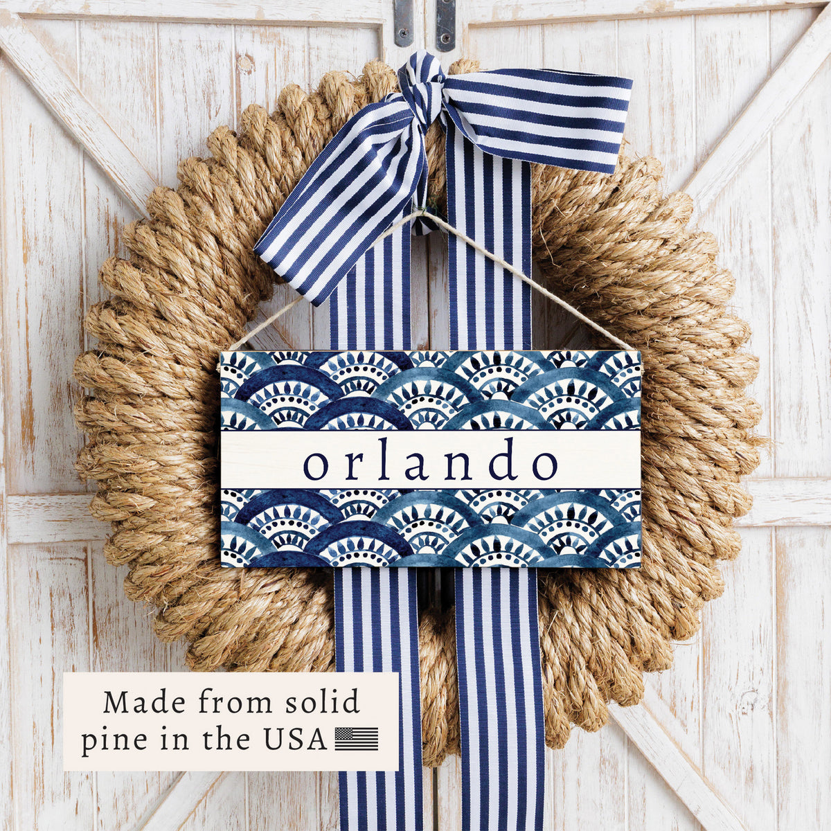 Boho Blue Fan Personalized Twine Sign