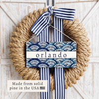 Boho Blue Fan Personalized Twine Sign