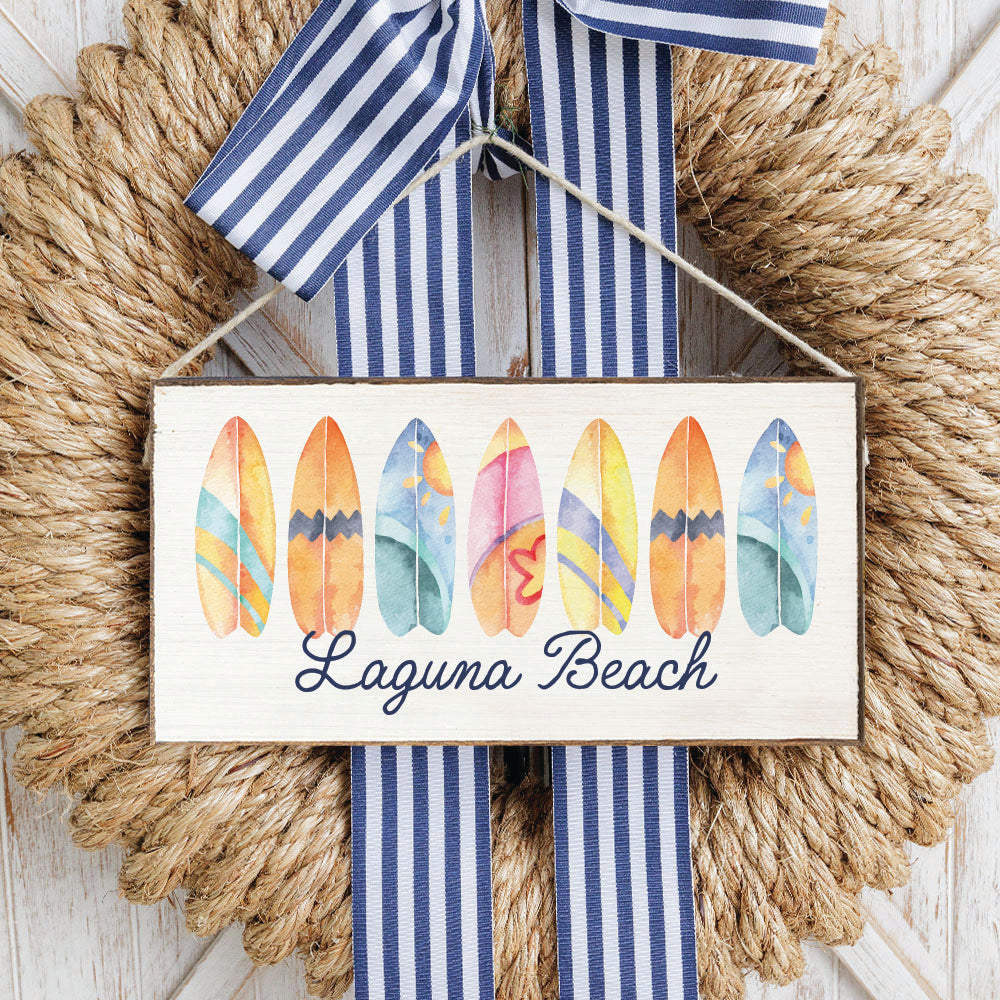 Welcome With Surf Board Personalized Canva Twine Sign