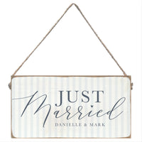 Just Married Striped Personalized Twine Sign