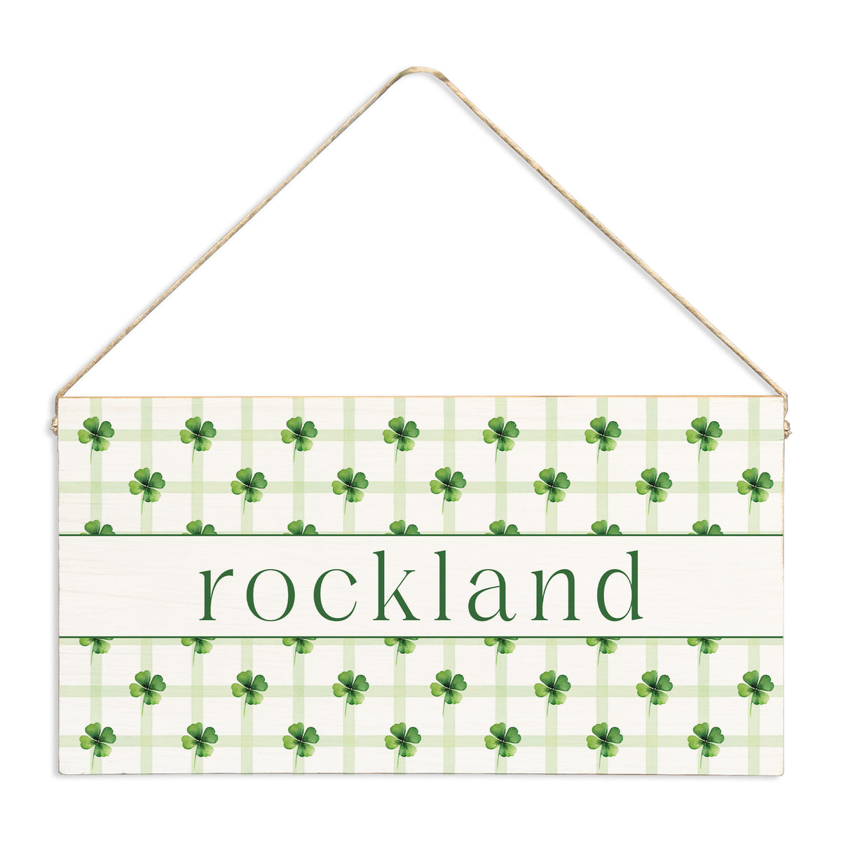 Shamrocks Gingham Personalized Twine Sign