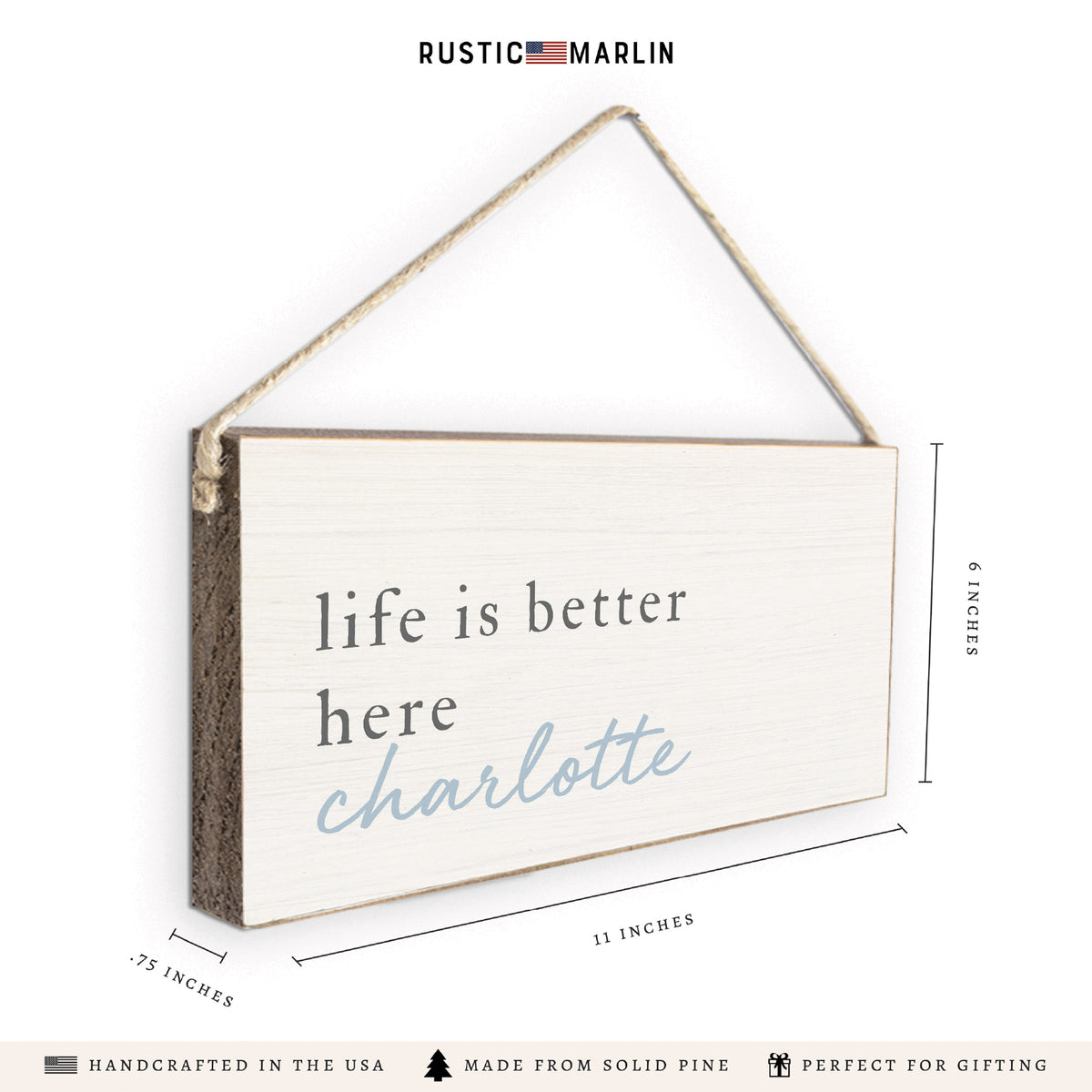 Life Is Better Here Personalized Twine Sign