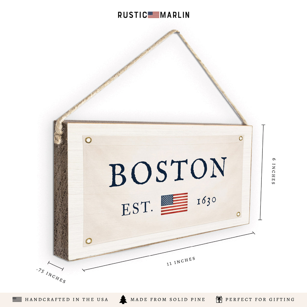 American Flag Est Personalized Twine Sign
