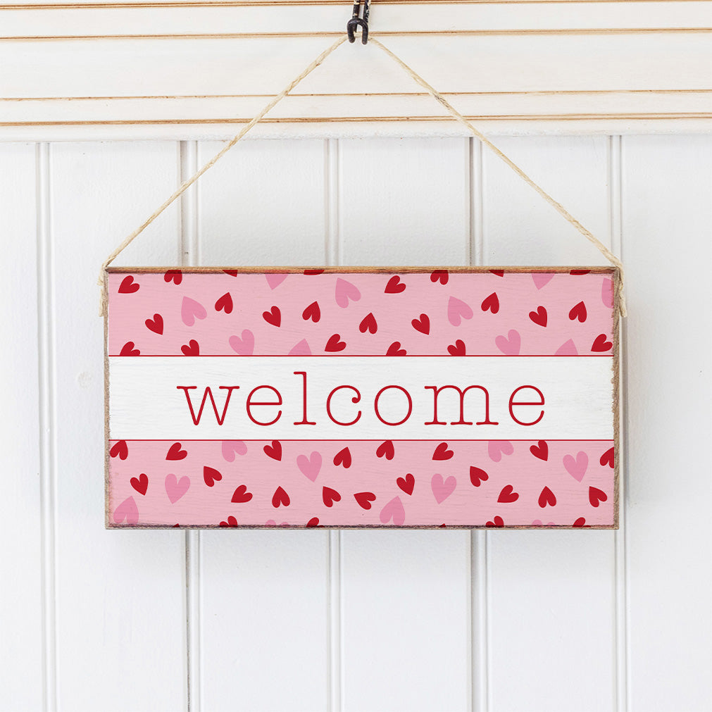 Welcome Valentine's Heart Twine Hanging Sign