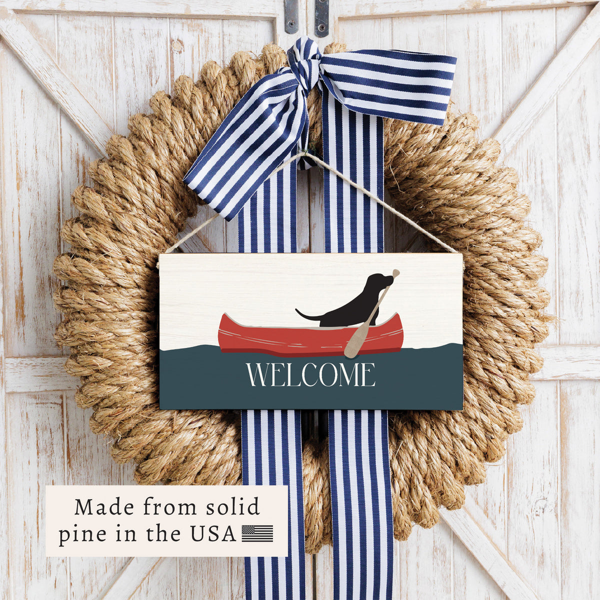 Dog Canoe Welcome Twine Sign