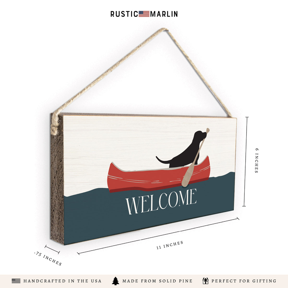 Dog Canoe Welcome Twine Sign