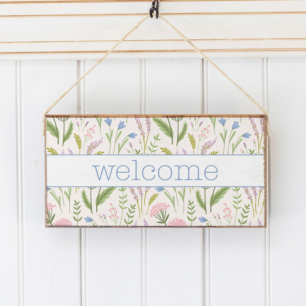 Spring Florals Welcome Twine Hanging Sign