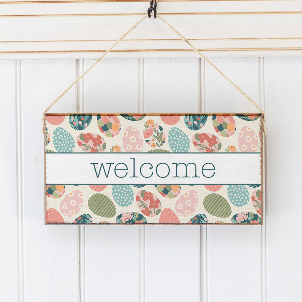 Colorful Easter Egg Welcome Twine Hanging Sign