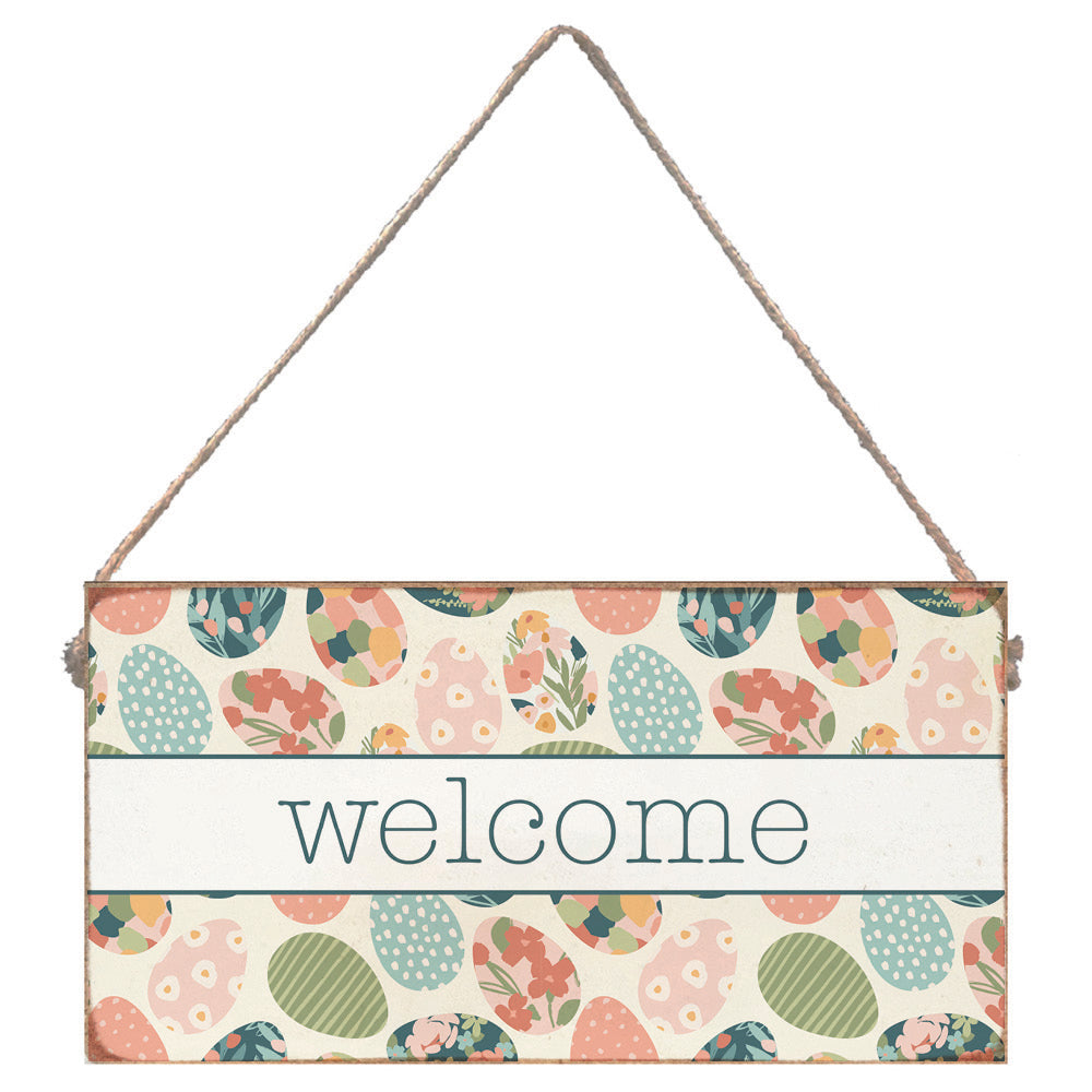 Colorful Easter Egg Welcome | Twine Sign | Rustic Marlin