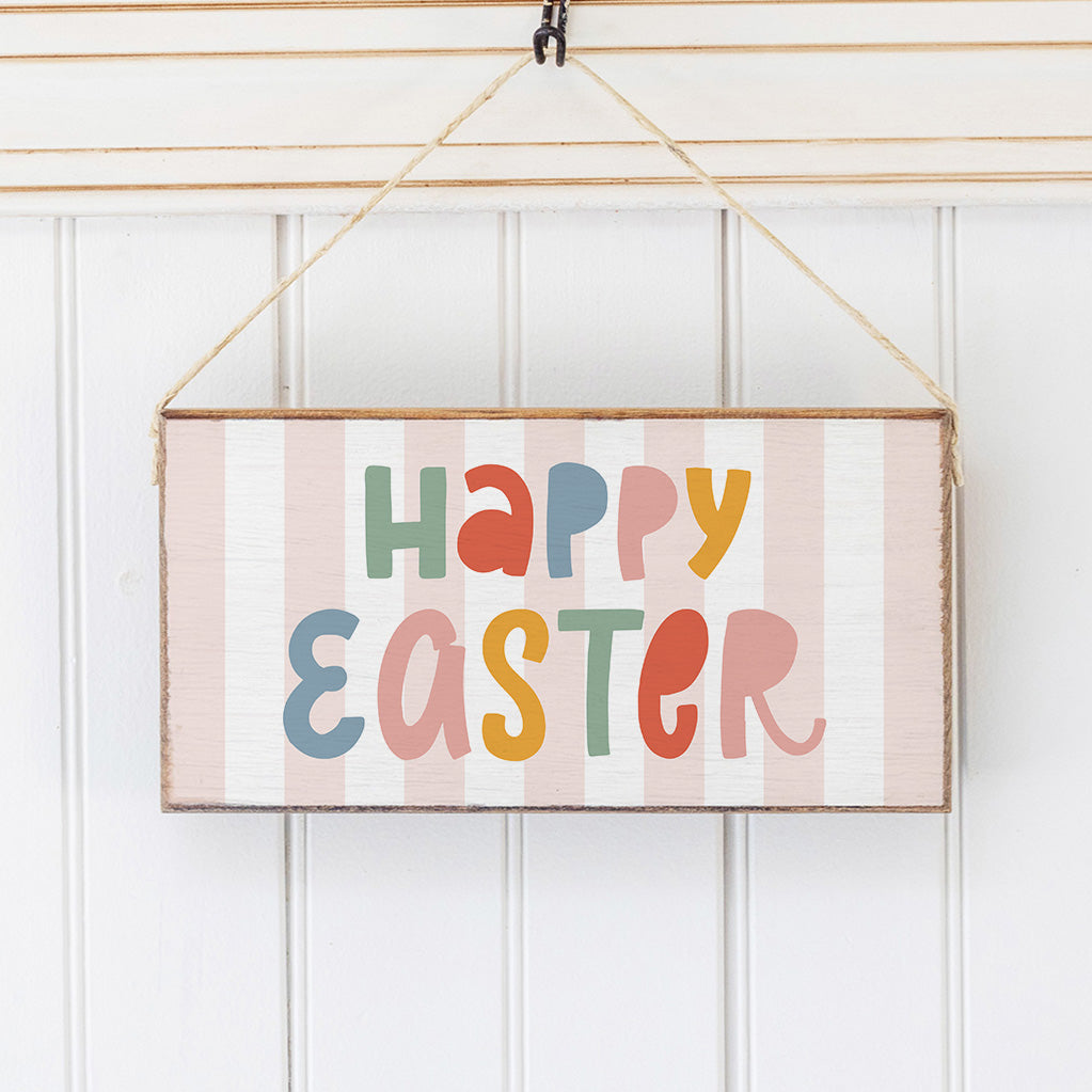 Pink Striped Happy Easter Twine Hanging Sign