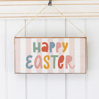 Pink Striped Happy Easter Twine Hanging Sign