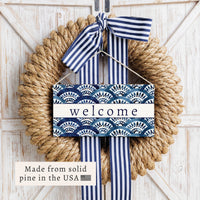 Boho Blue Fan Welcome Twine Sign