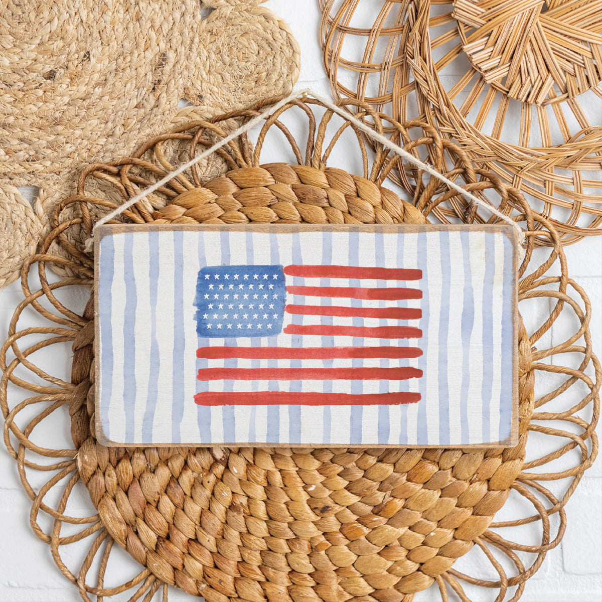 Blue Striped American Flag Twine Sign