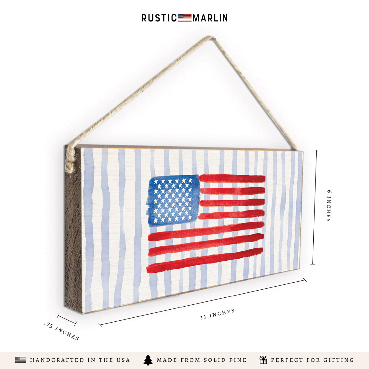American Flag Watercolor Twine Sign
