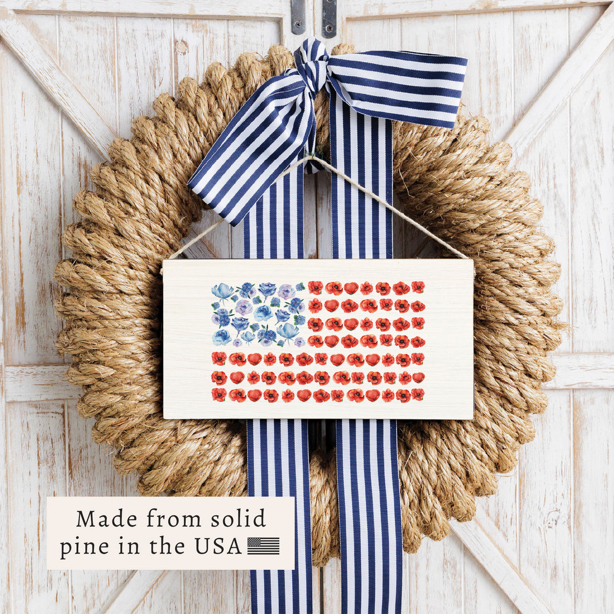 American Flag Floral Twine Sign