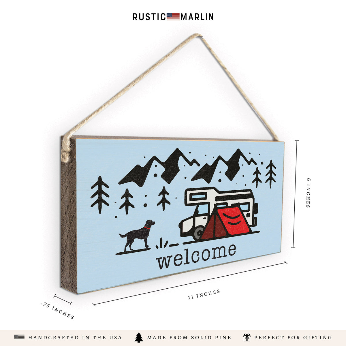 Camping Dog Adventure Welcome Twine Sign