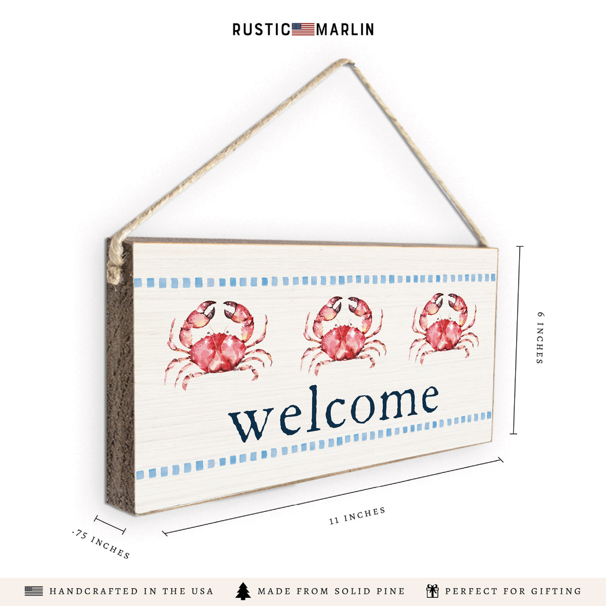 Stitched Crab Welcome Twine Sign
