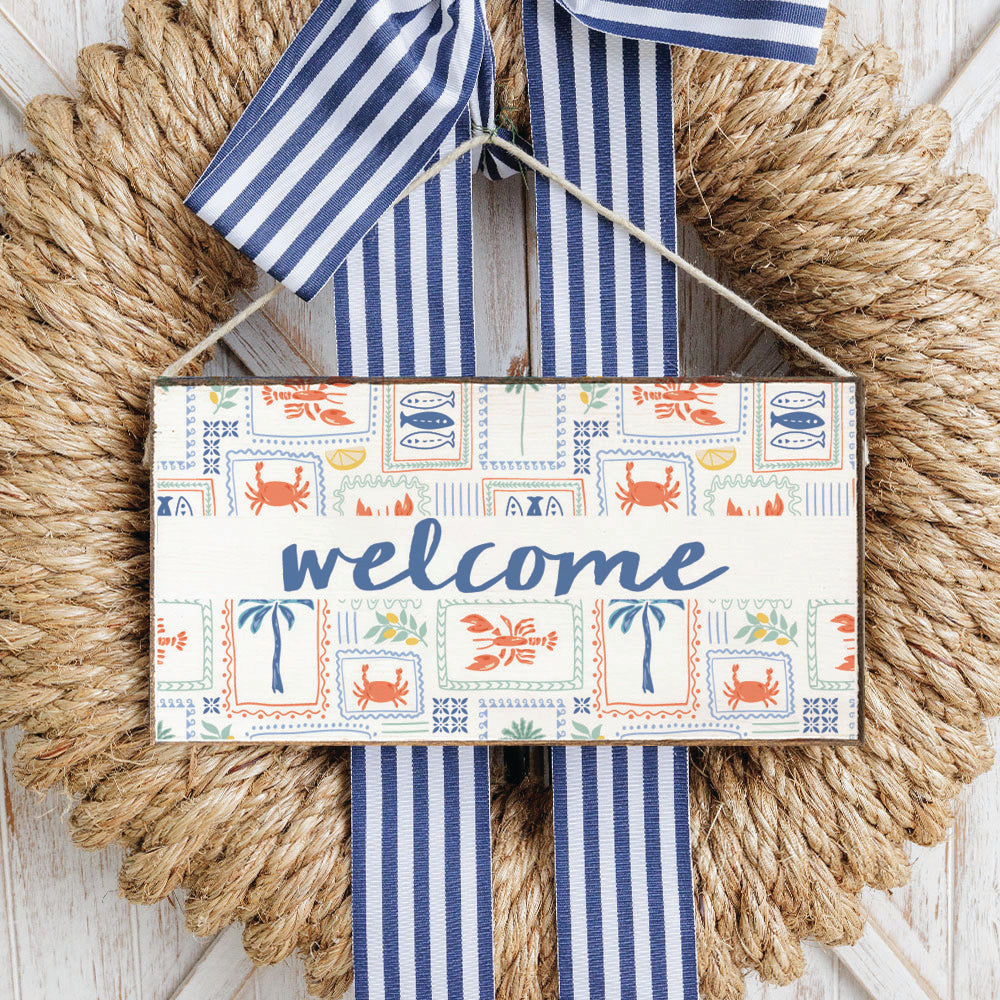 Seaside Tiles Welcome Twine Sign