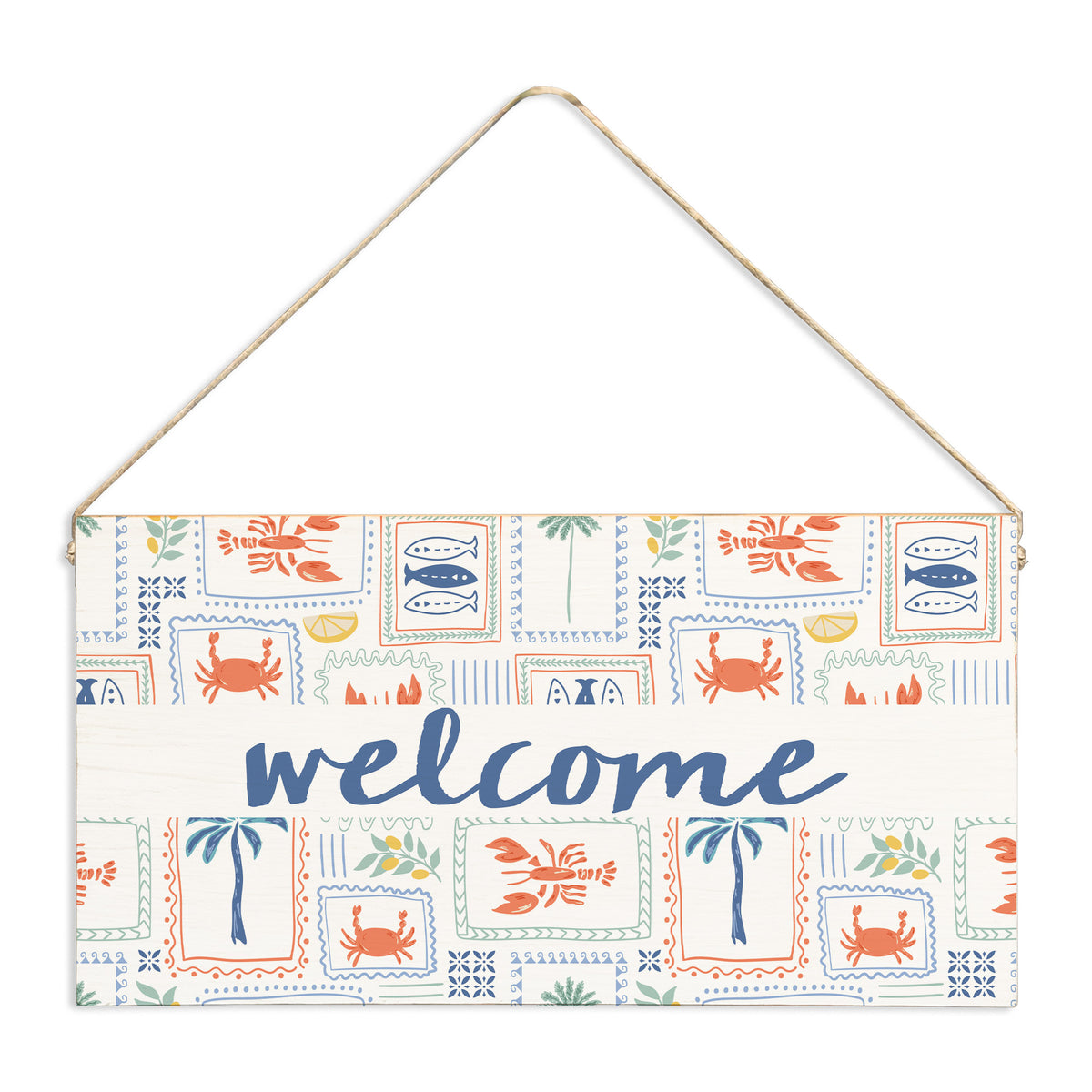 Seaside Tiles Welcome Twine Sign