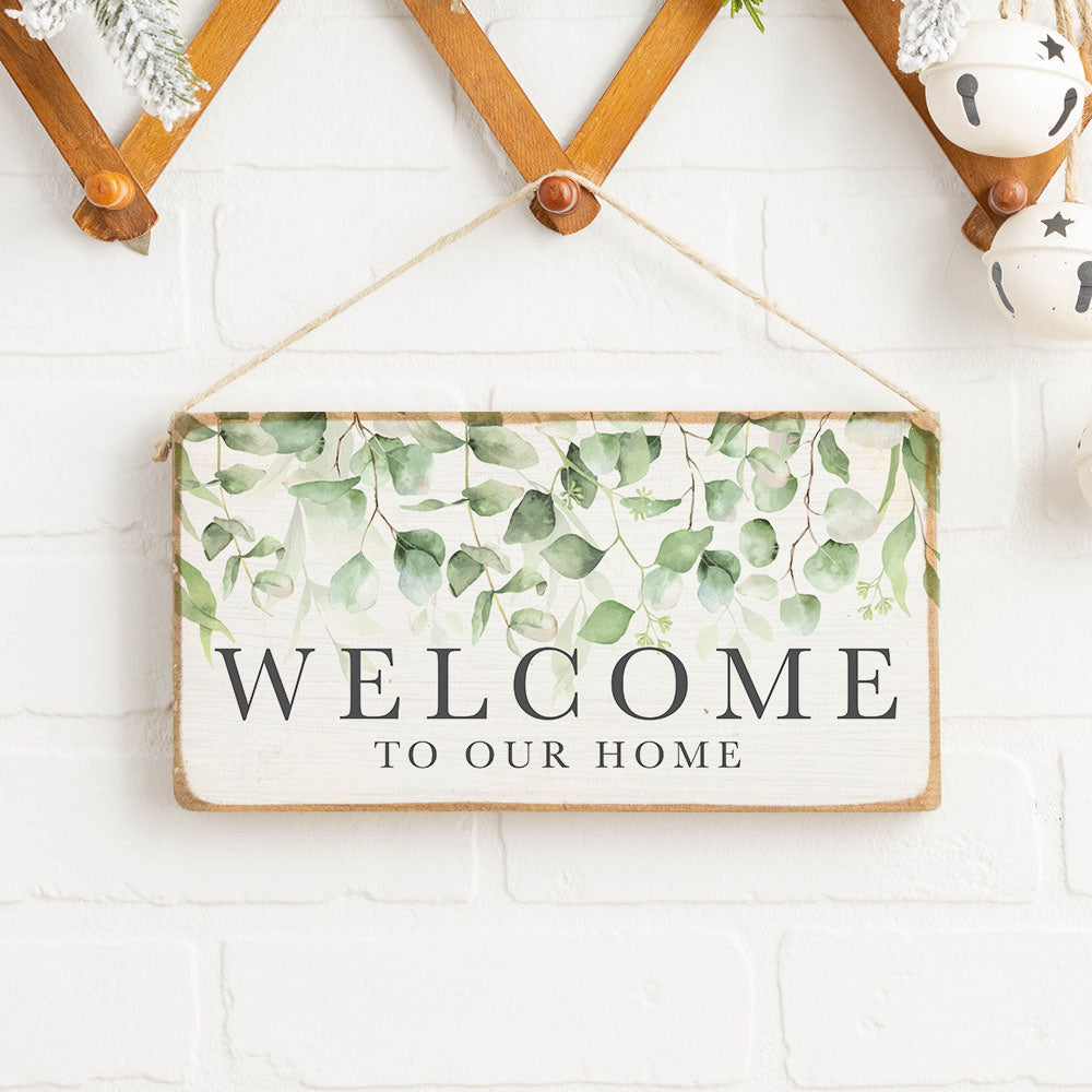 Eucalyptus Welcome To Our Home Twine Sign