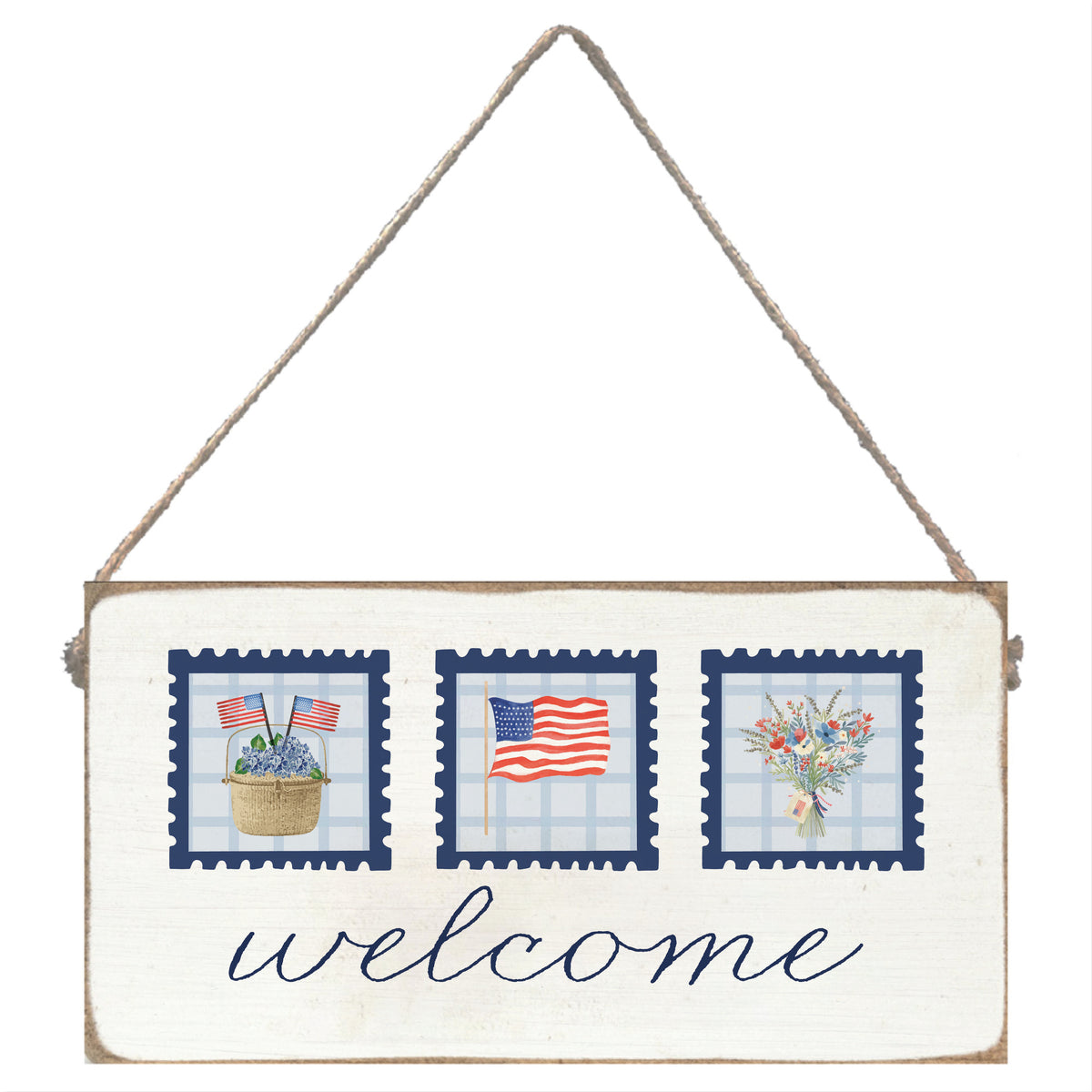American Flag Stamp Twine Sign
