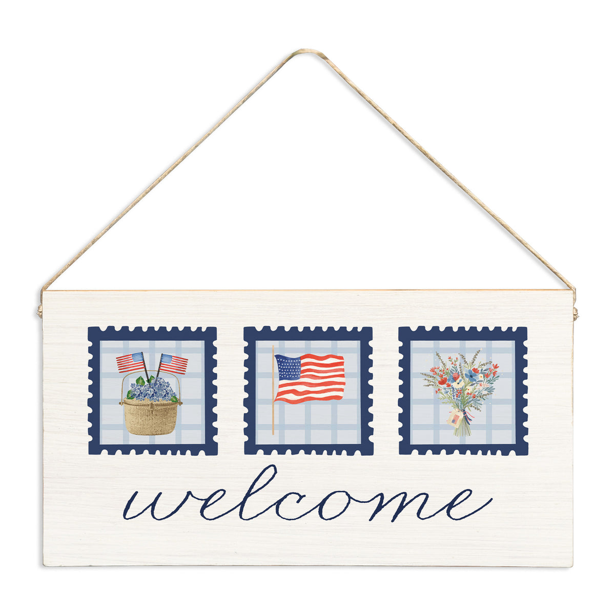 American Flag Stamp Twine Sign