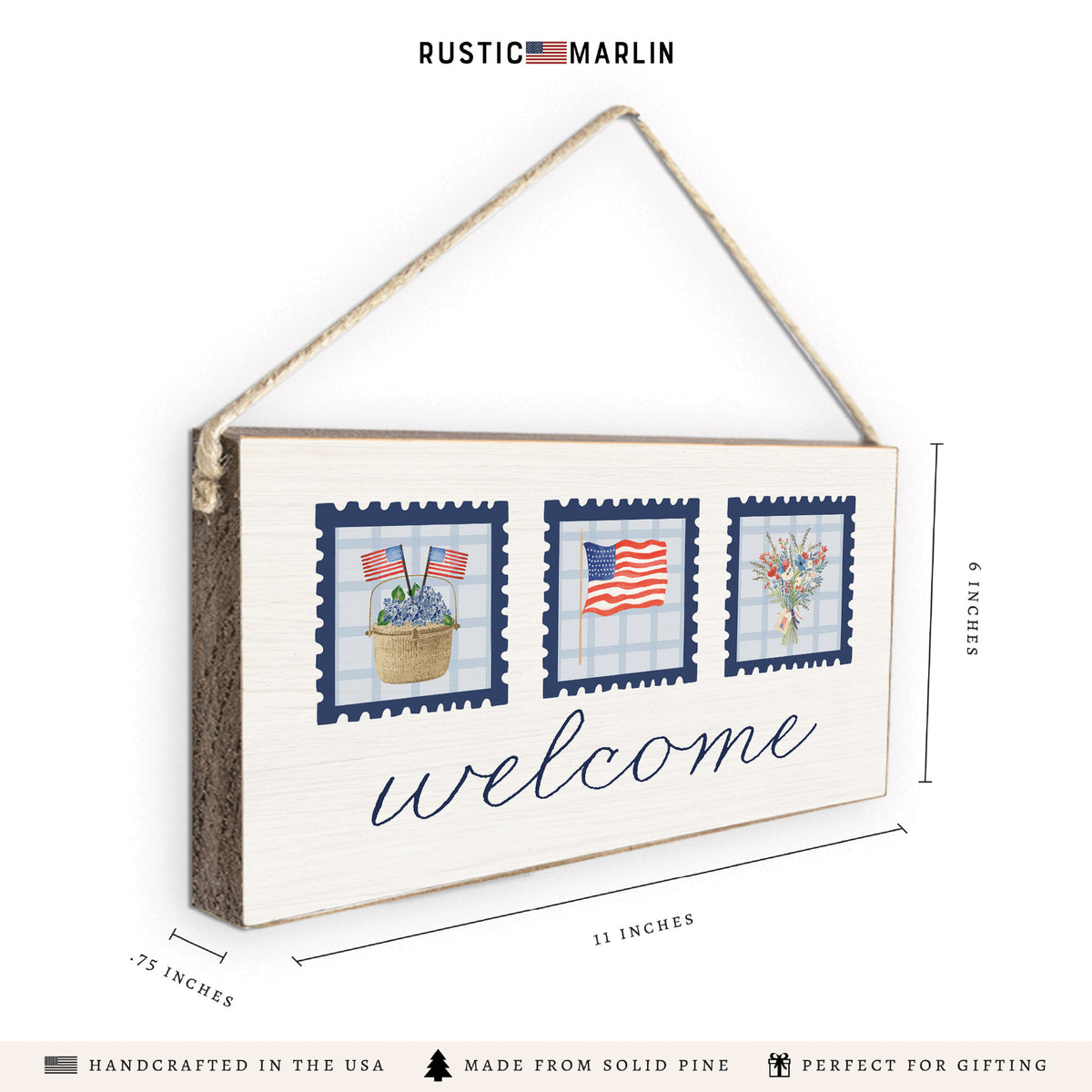 American Flag Stamp Twine Sign
