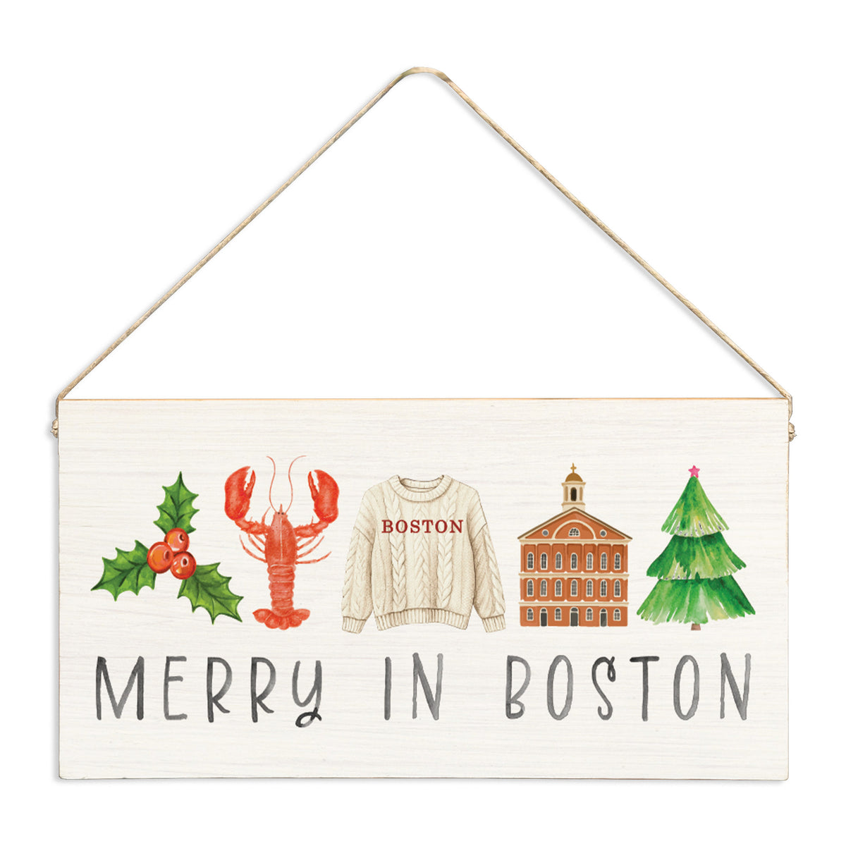 Merry In Boston Icons Twine Sign