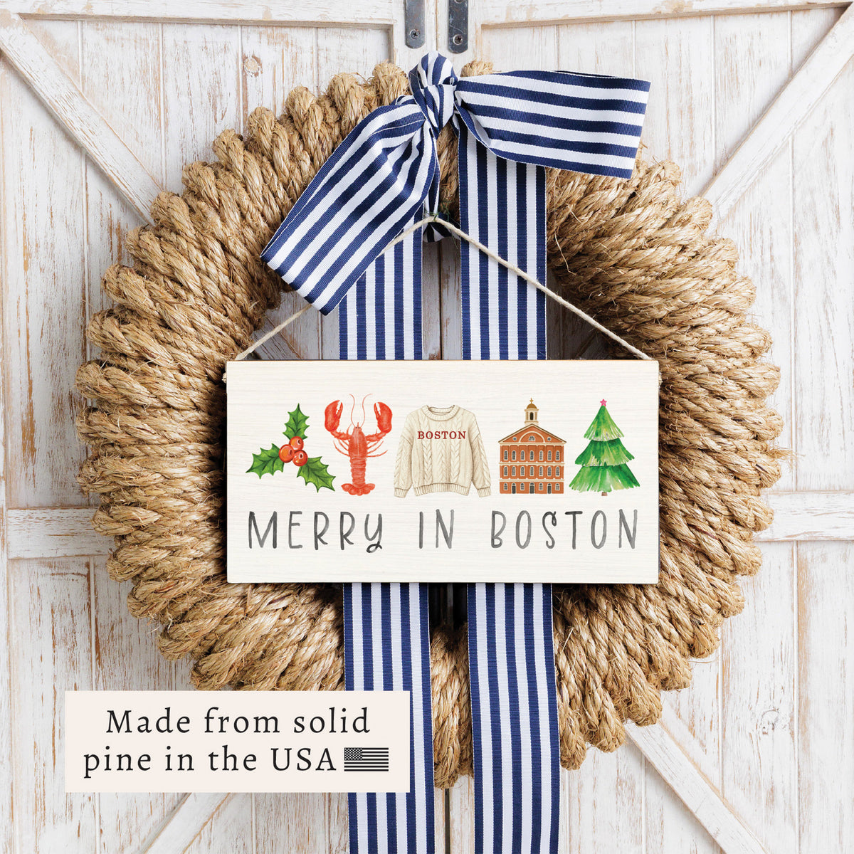 Merry In Boston Icons Twine Sign
