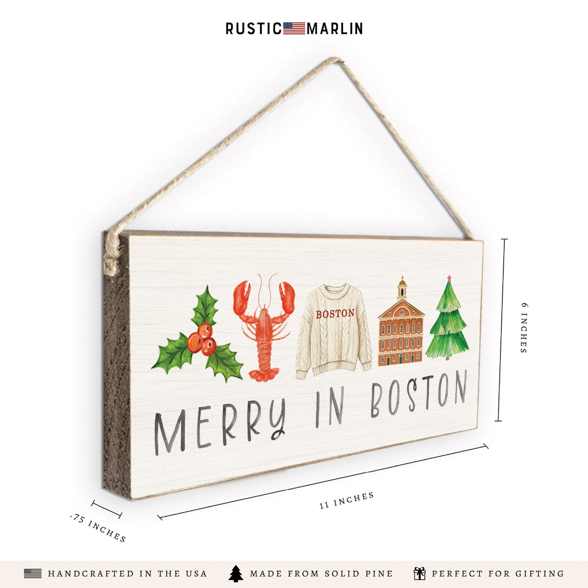 Merry In Boston Icons Twine Sign