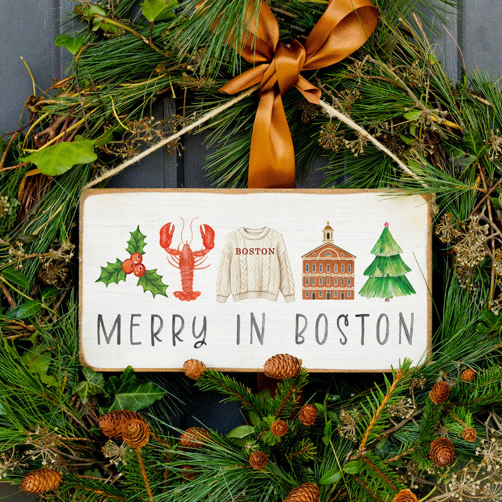 Merry In Boston Night Twine Sign