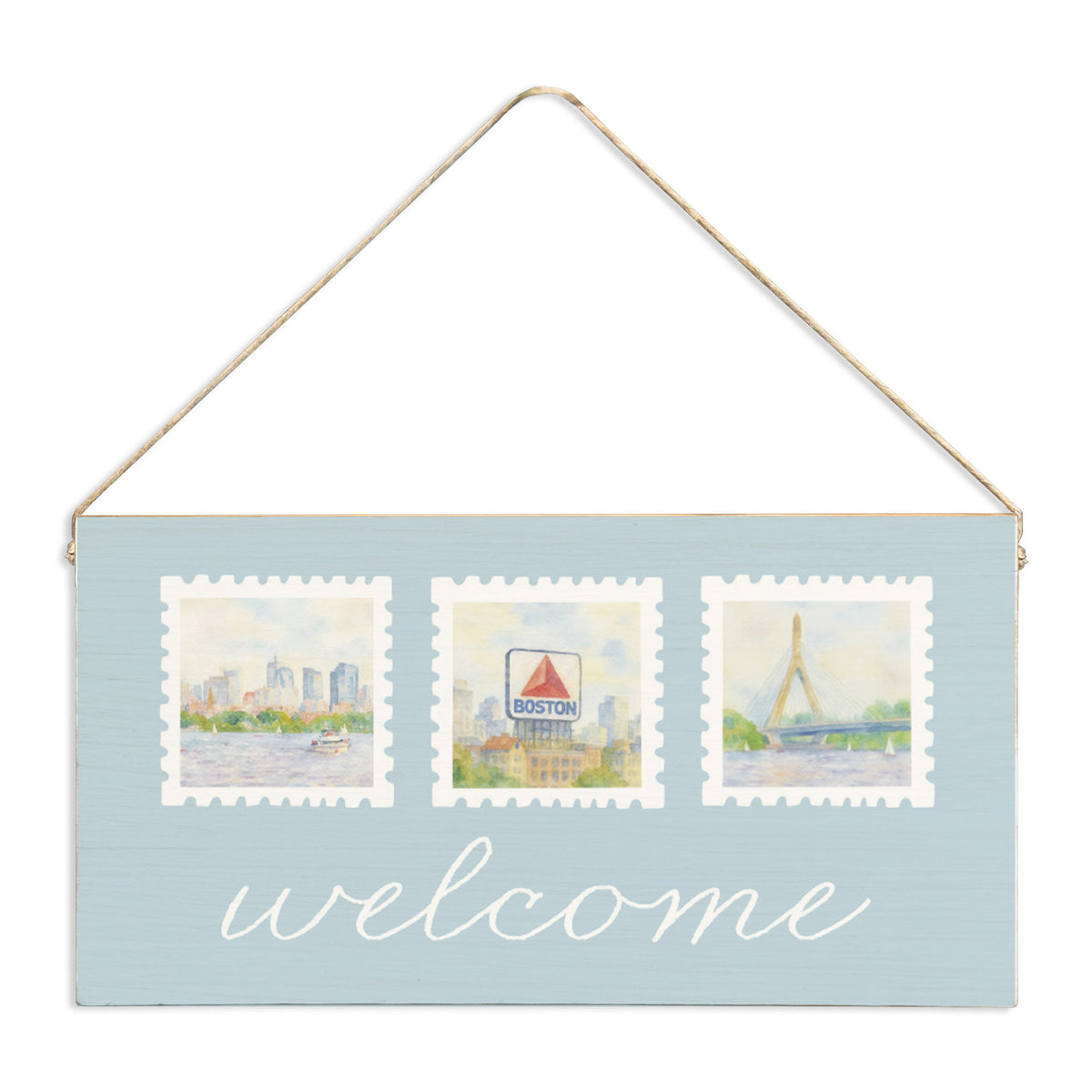 Boston Stamps Welcome Twine Sign