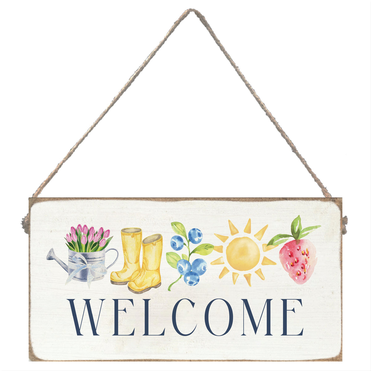 Welcome With Boots And Flowers Twine Sign