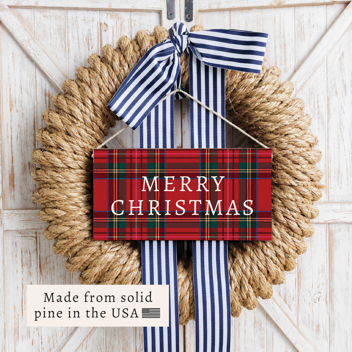 Classic Tartan Merry Christmas Twine Sign