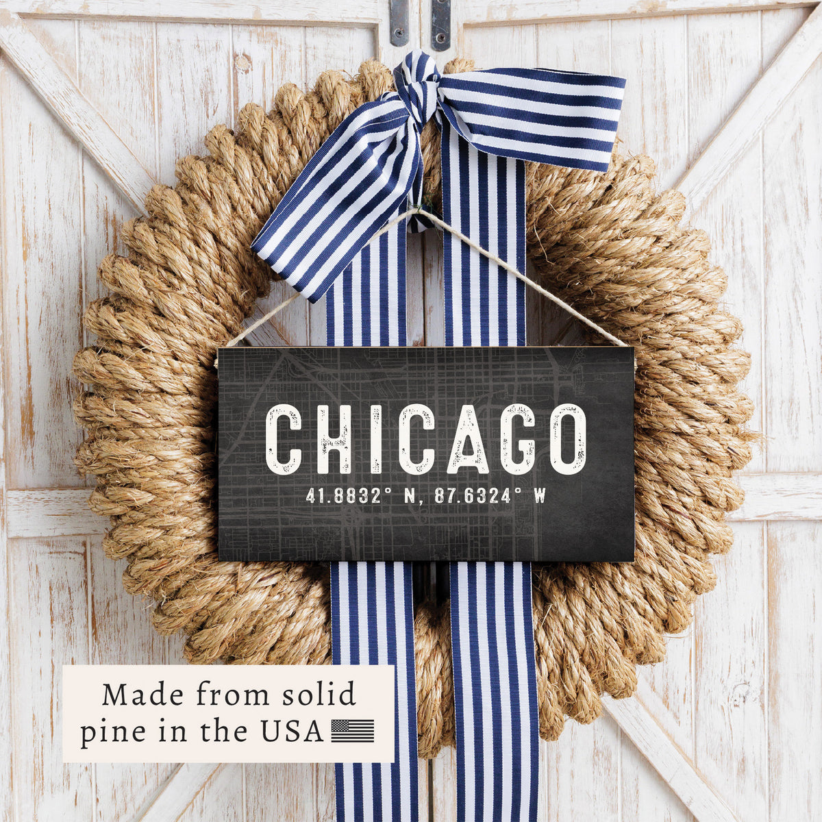 Chicago Coordinates Twine Sign