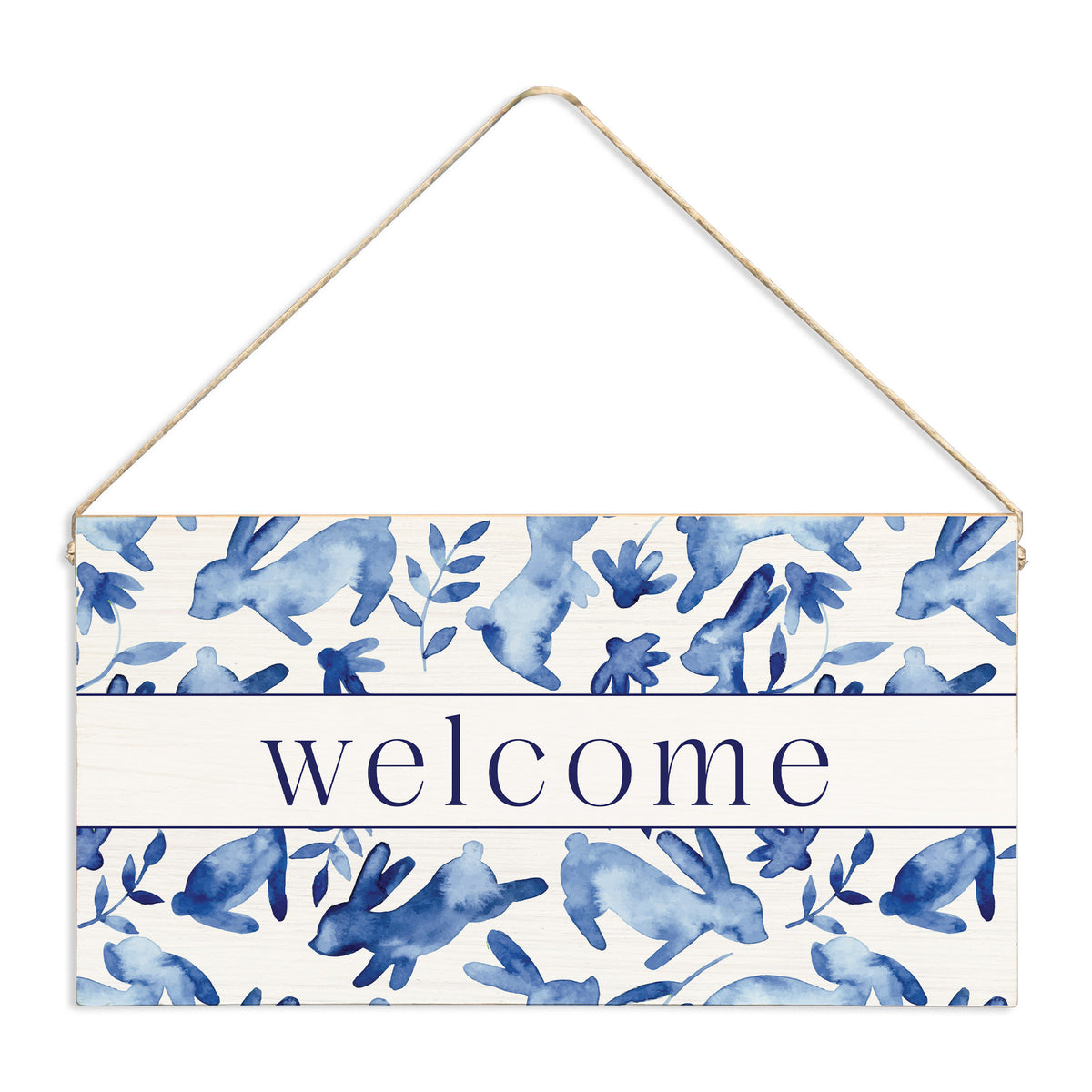 Blue Bunnies Welcome Twine Sign