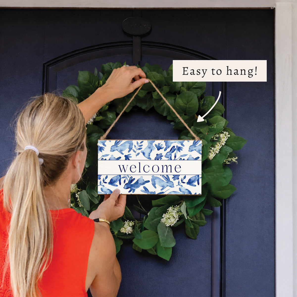 Blue Bunnies Welcome Twine Sign