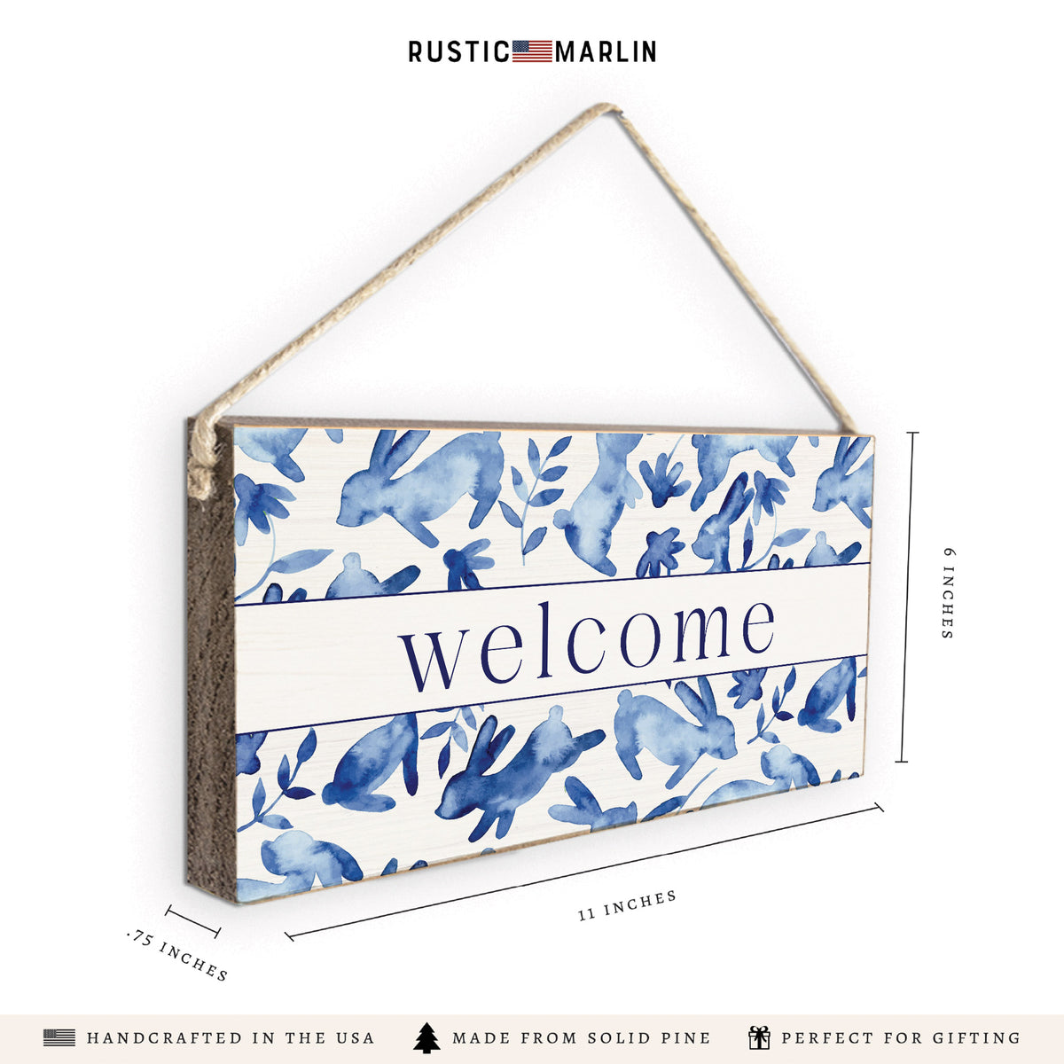 Blue Bunnies Welcome Twine Sign