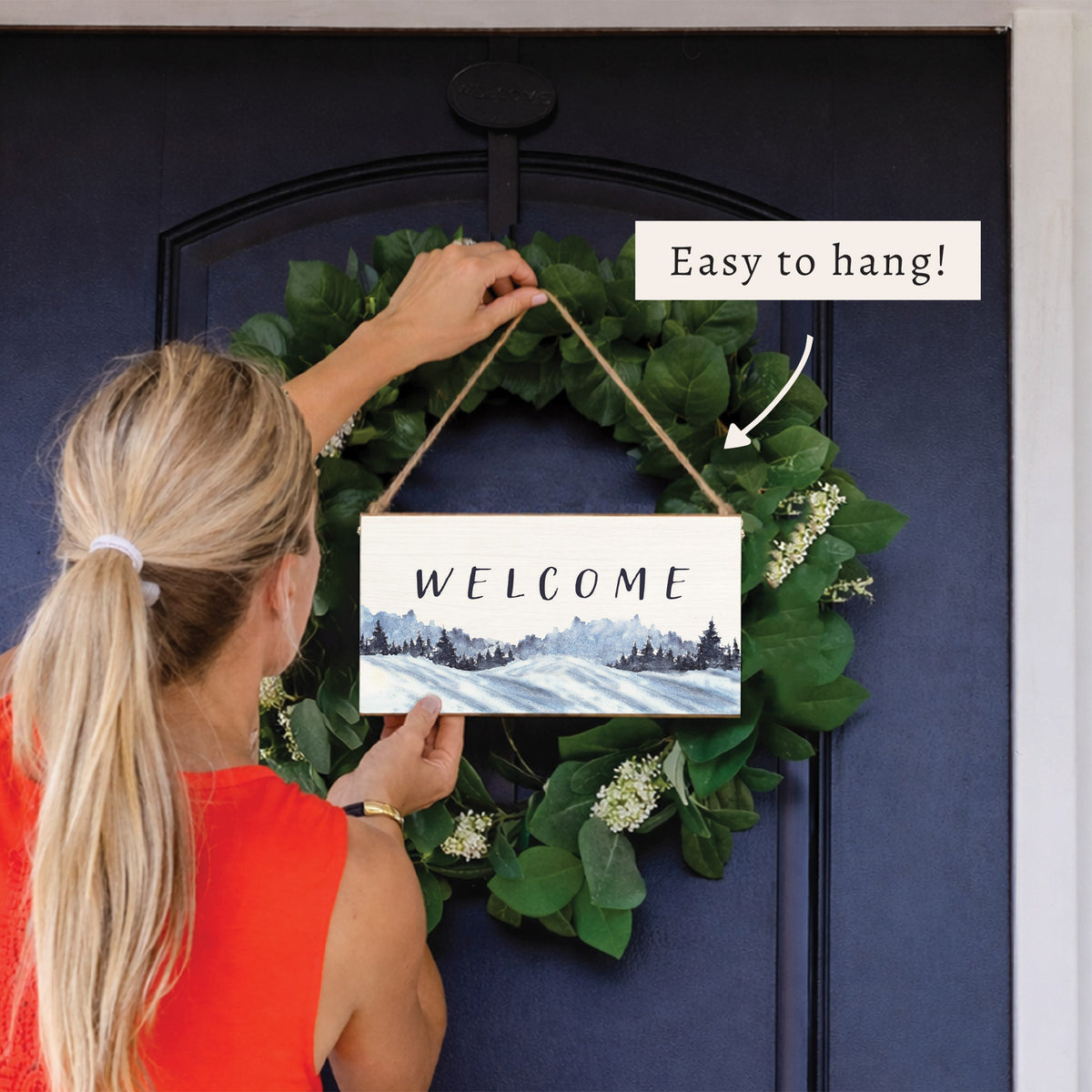 Snowy Mountains Welcome Twine Sign