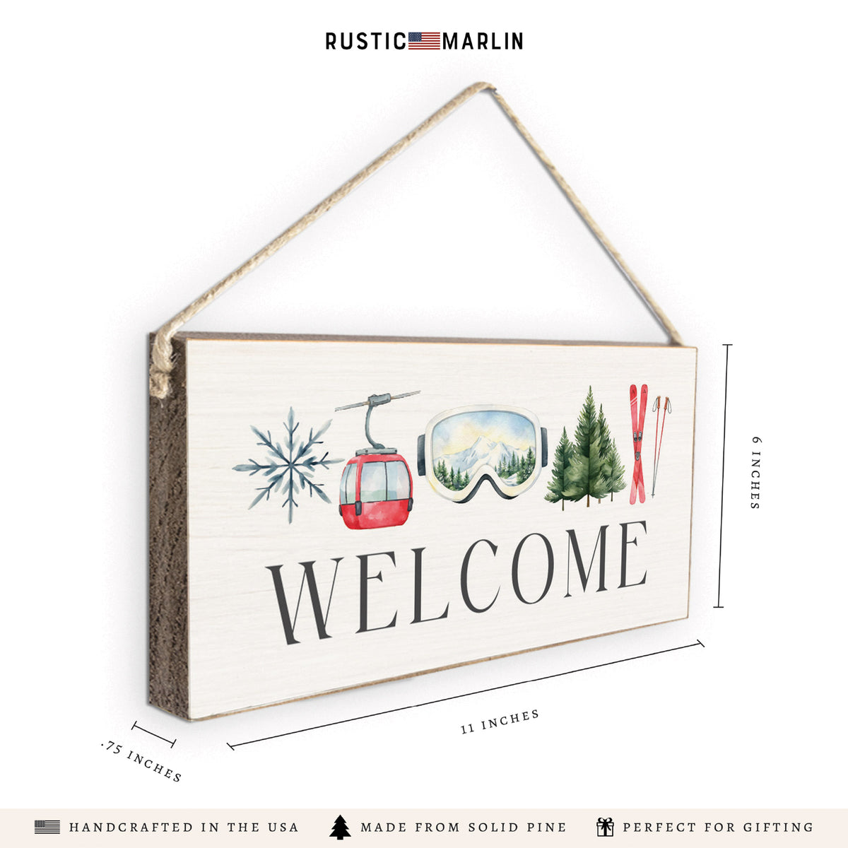 Ski Icons Welcome Twine Sign