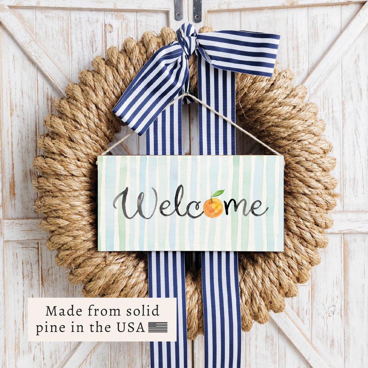 Welcome Orange Striped Welcome Twine Sign