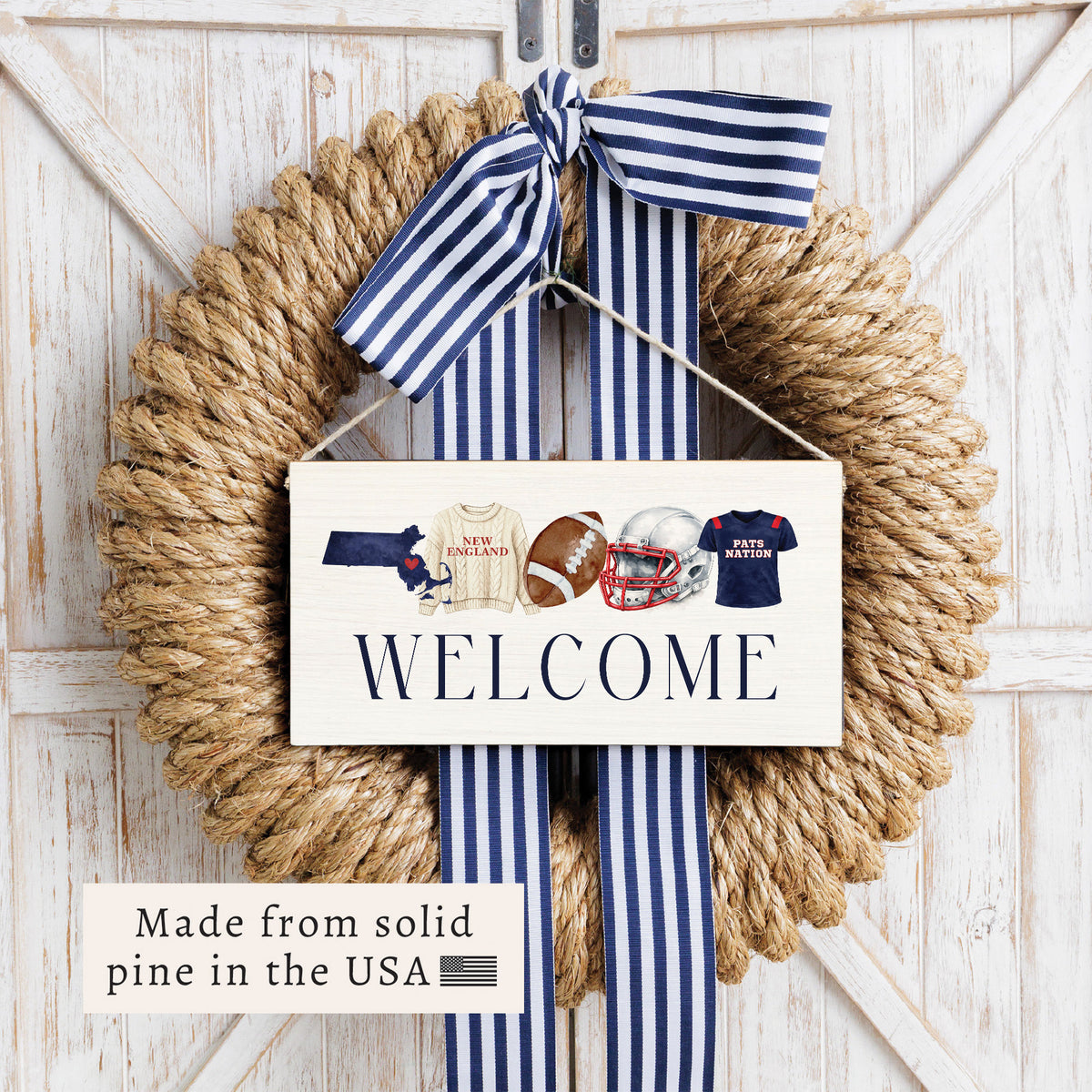 New England Football Icons Welcome Twine Sign