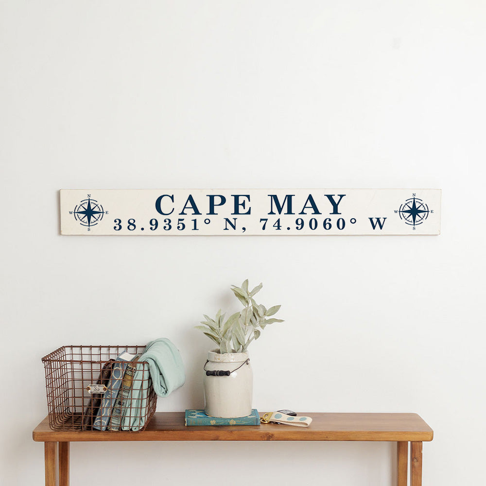 Personalized Compass White/Navy Barn Wood Sign