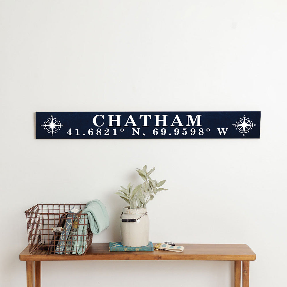 Personalized Compass Navy/White Barn Wood Sign