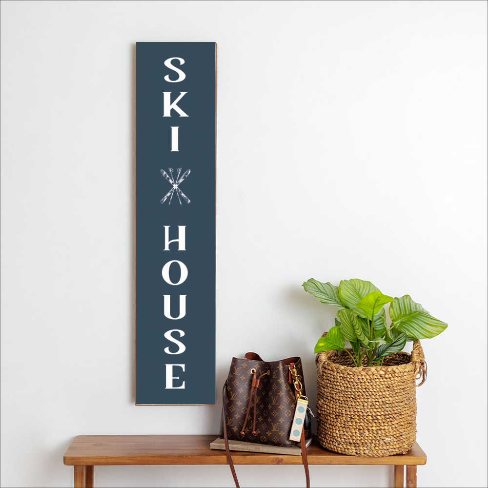 Navy Blue Ski House Barnwood Sign